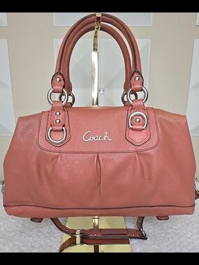 Coach Ashley Leather Satchel Bag Coral Orange Silver Hardware Shoulder Bag